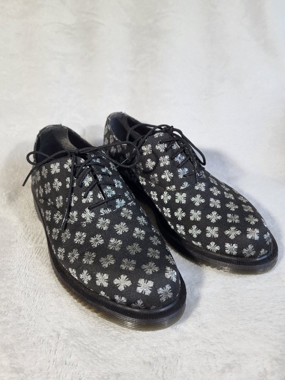 Dr. Martens Womens US 7 Briar Canvas Printed Pattern Black Silver Dark Academia
